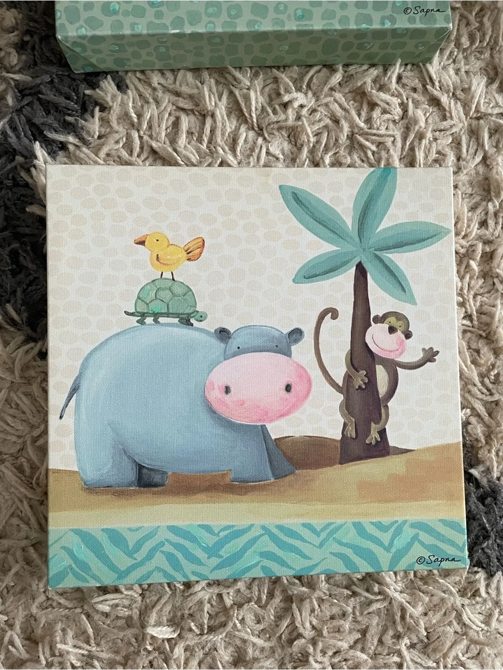 Sapna Set of 4 Nursery Jungle Animal Wall Art Set Neutral Blue, Yellow, Green